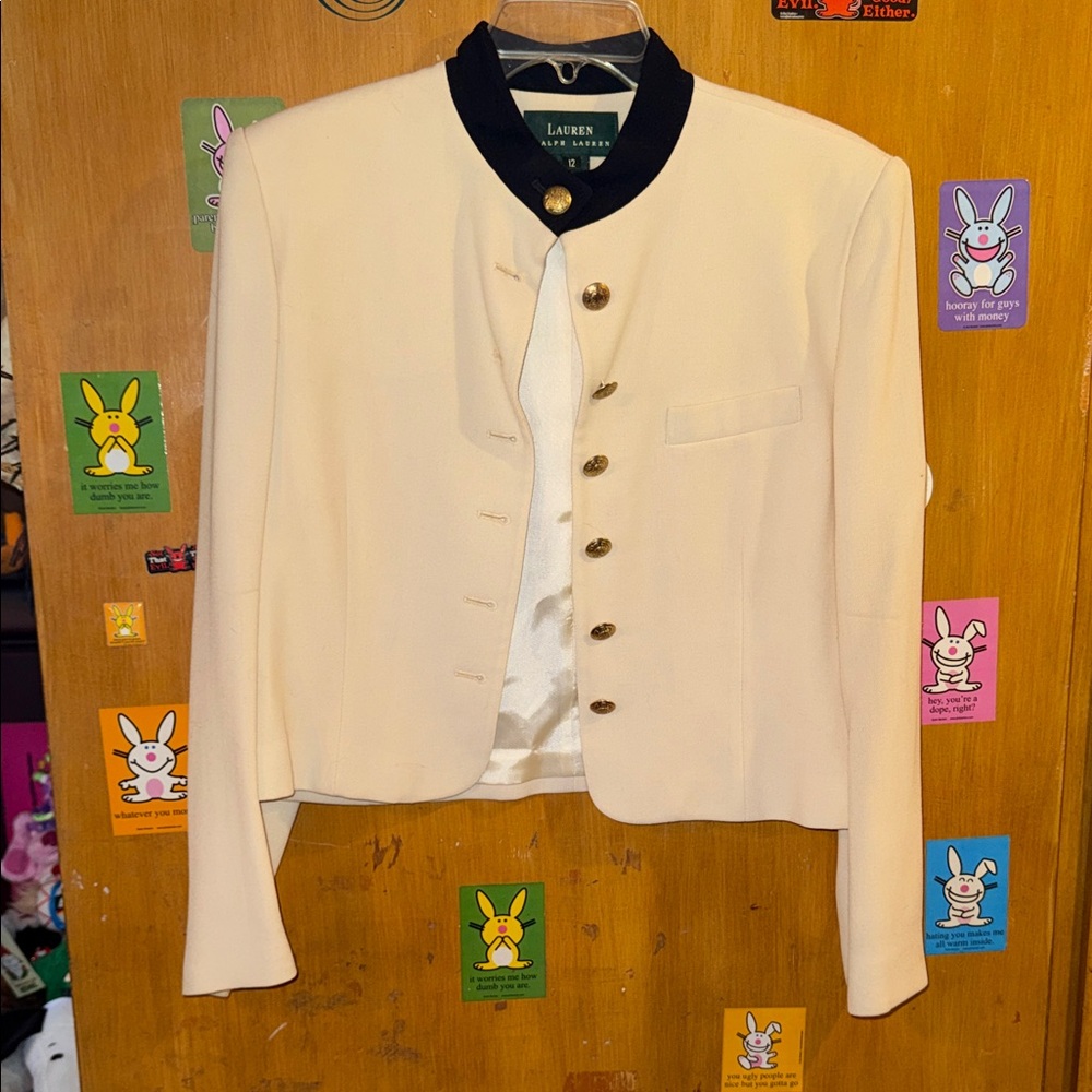 Lauren Ralph Lauren Cream Jacket with Black Contrast Collar